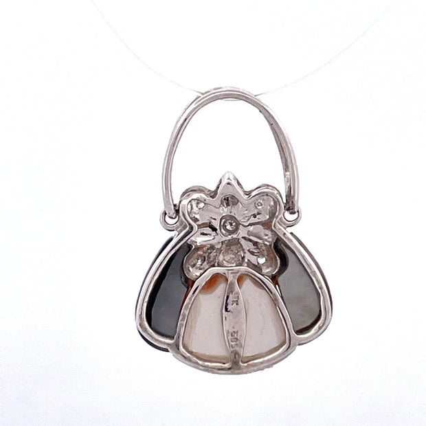 Luxurious 14k White Gold Onyx and Mother of Pearl Purse Pendant