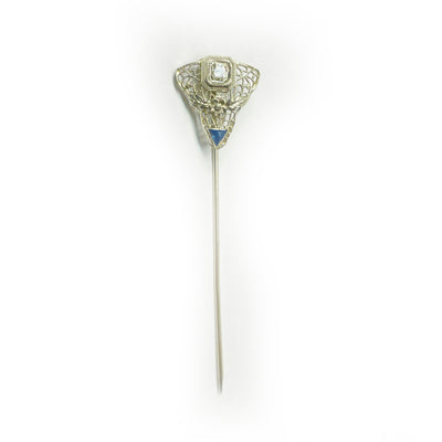 Charming 14K White Gold Filigree Stick Pin