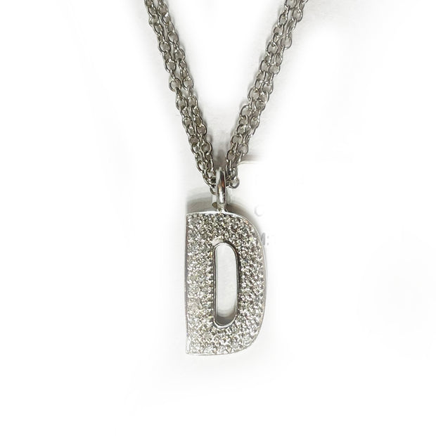14K White Gold D shape Diamond Pendant
