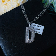 14K White Gold D shape Natural Diamond Pendant