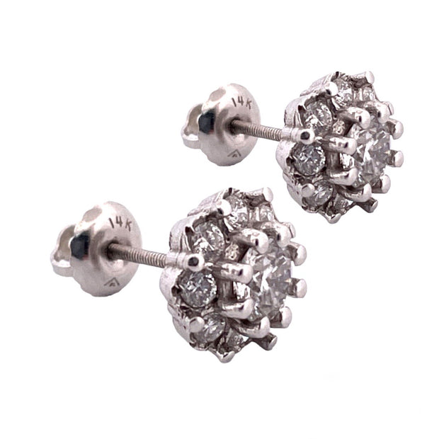 Elegant 14k White Gold Round Diamond Stud Earrings