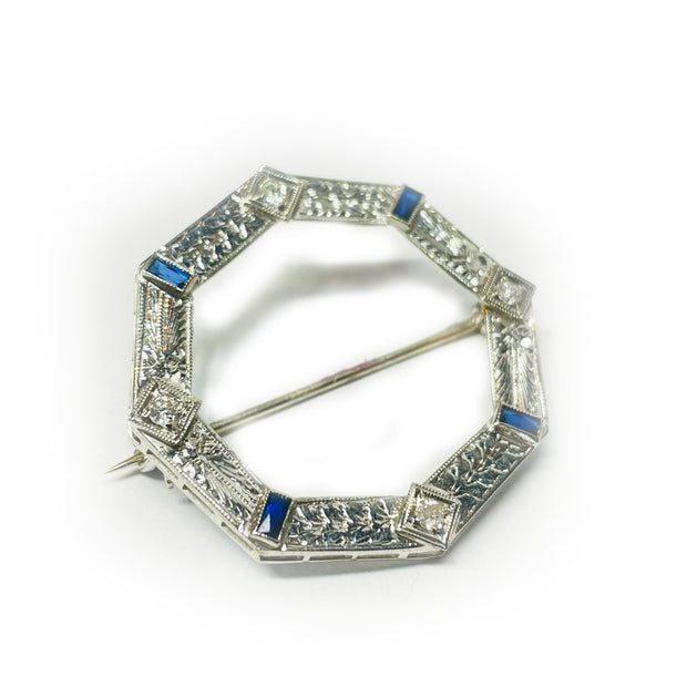 Dazzling 18K White Gold Octagonal Diamond Pin