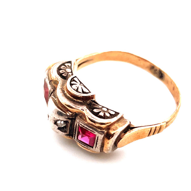 Exquisite 14K Yellow Gold Synth Ruby Ring