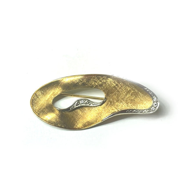 Antique 18K Yellow Gold Diamond Ear Shape Brooch
