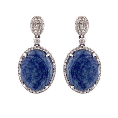 Exquisite 14K White Gold Lapis Dangle Earrings