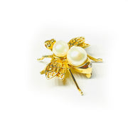 Classic 14K Yellow Gold Pearl Bee Brooch
