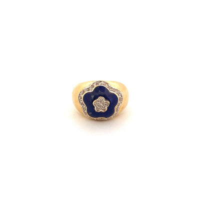 Elegant 14k Yellow Gold Lapis Diamond Ring