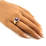 Elegant 14k Yellow Gold Lapis Diamond Ring