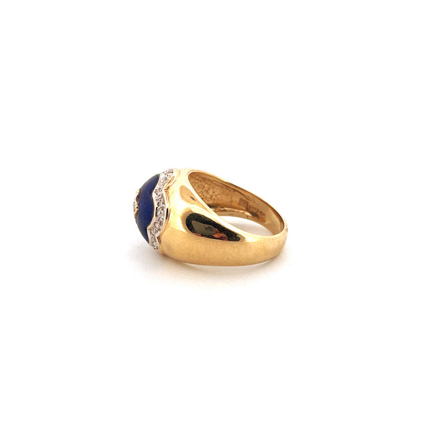 Elegant 14k Yellow Gold Lapis Natural Diamond Ring