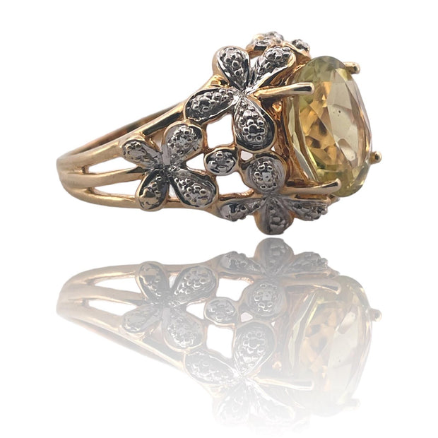 Vintage-Inspired 18k Yellow Gold Floral Tanzanite Ring