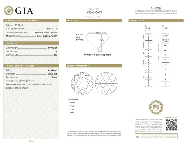 GIA Certified 1.07 Carat K-SI2 Rose Cut Modified Brilliant Loose Diamond