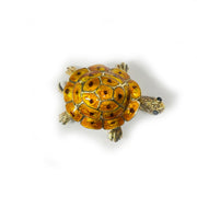 Exquisite 14K Yellow Gold Enamel Turtle Pin