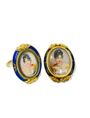 Antique Hand Painted Convertible Enamel Set In 18K Gold