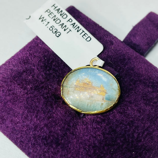 14K Yellow Gold Hand Painted Pendant