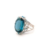 Elegant 18k White Gold Blue Topaz Diamond Ring