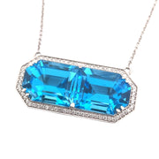 Exquisite 18K White Gold Blue Topaz and Diamond Necklace