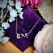 Elegant Love Script 14k White Gold Natural Diamond Pendant Necklace