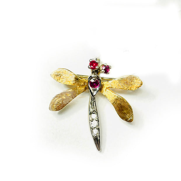 Exquisite 14K Yellow Gold Dragonfly Pin