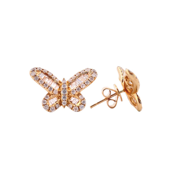 Gorgeous 14K Yellow Gold Diamond Butterfly Earrings