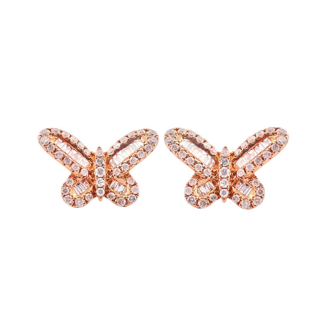 Gorgeous 14K Rose Gold Diamond Butterfly Earrings