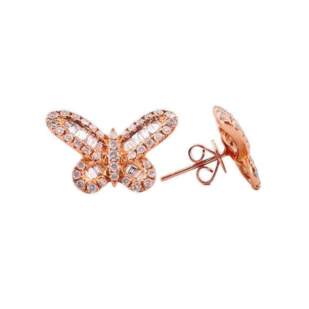 Gorgeous 14K Rose Gold Diamond Butterfly Earrings