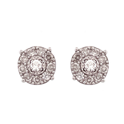 Elegant 14K White Gold Diamond Cluster Earrings