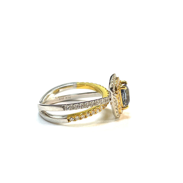 18k Yellow Gold and 14k White Gold Diamond and Sapphire Ring