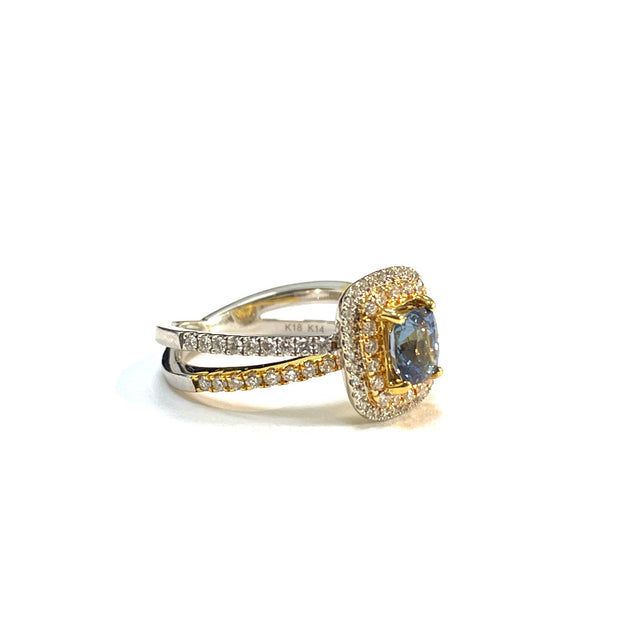 18k Yellow Gold and 14k White Gold Diamond and Sapphire Ring