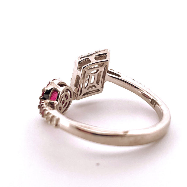 18k White Gold Natural Diamond and Ruby Ring