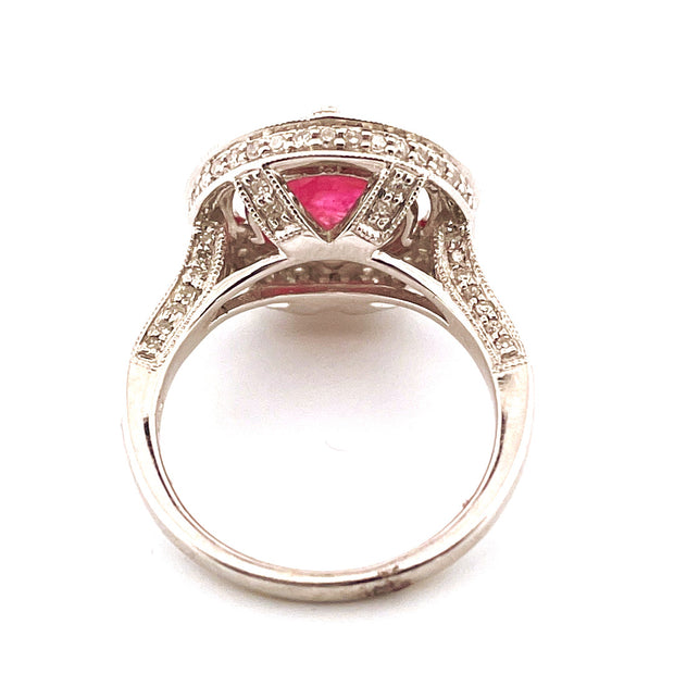 Elegant 14K White Gold Natural Diamond and Ruby Ring