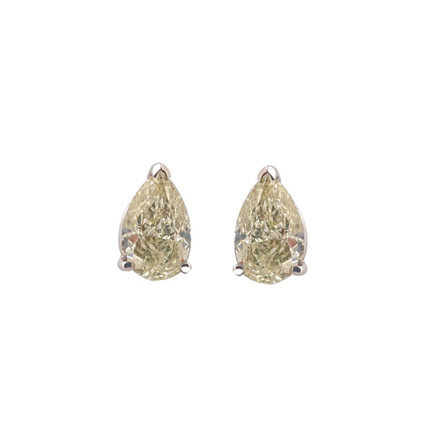 Classic Pear Diamond Stud Earrings - 2.04 TCW, 14K White Gold