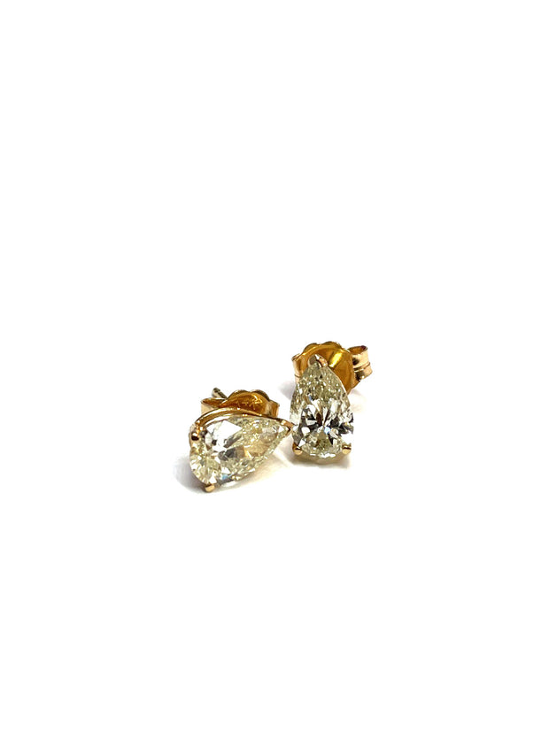 Exquisite 14k Yellow Gold Natural Fancy Light Yellow Pear Diamond Stud Earrings