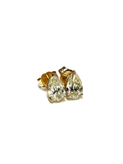 Exquisite 14k Yellow Gold Natural Fancy Light Yellow Pear Diamond Stud Earrings