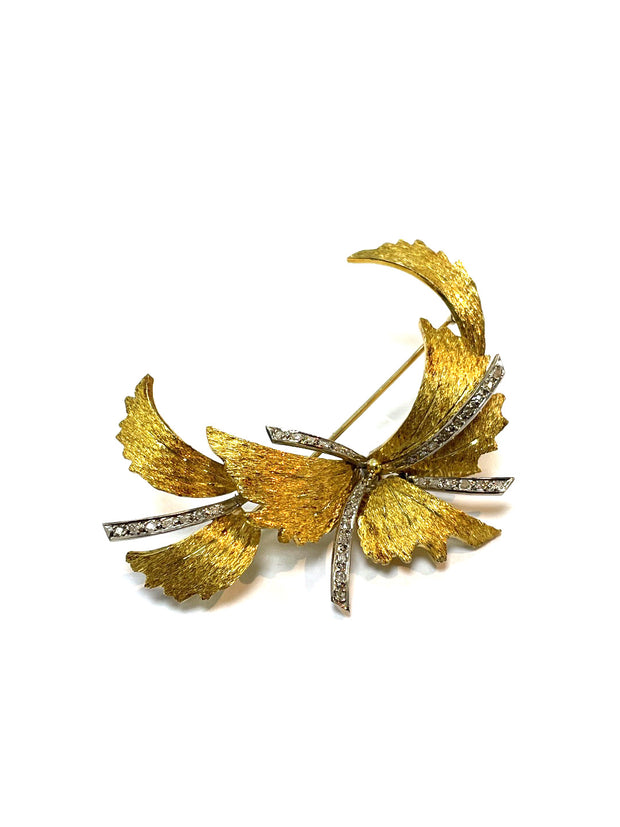 Vintage 18k Yellow Gold Autumn Leaf Earring and Brooch Set