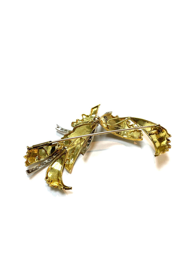 Vintage 18k Yellow Gold Autumn Leaf Earring and Brooch Set