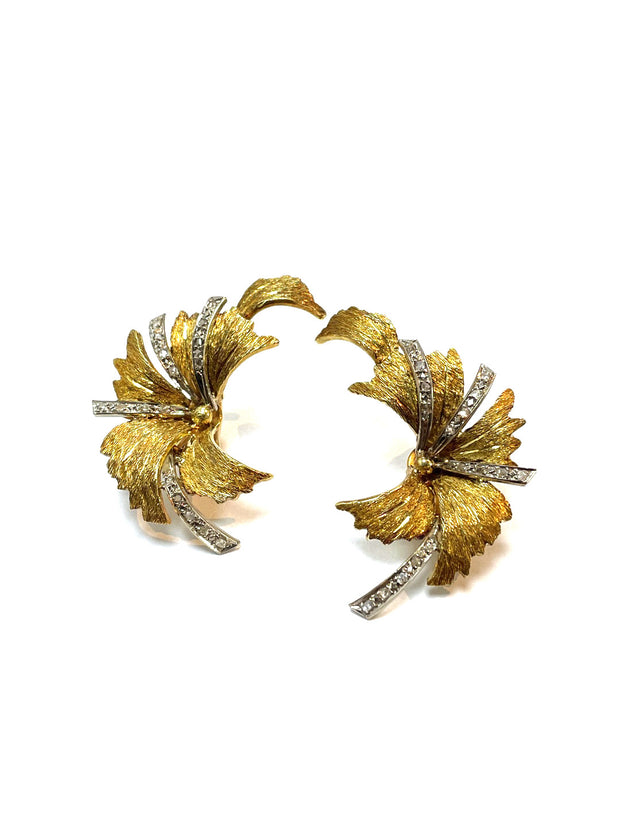 Vintage 18k Yellow Gold Autumn Leaf Earring and Brooch Set