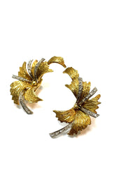 Vintage 18k Yellow Gold Autumn Leaf Earring and Brooch Set