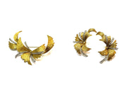 Vintage 18k Yellow Gold Autumn Leaf Earring and Brooch Set