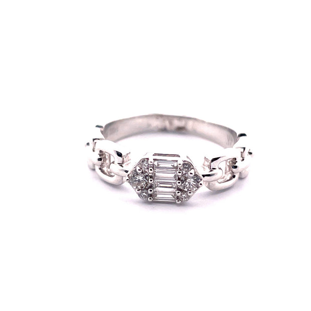 Elegant 14k White Gold Hexagon Cluster Natural Diamond Ring
