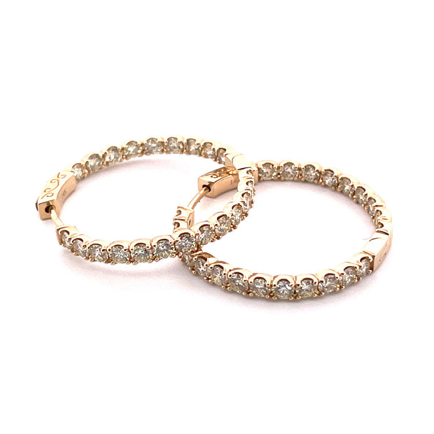 Luxurious 14k Yellow Gold Hoop Natural Diamond Earrings