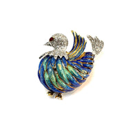 Bird Natural Diamond Brooch with Ruby Eye in 18k Yellow and White Gold