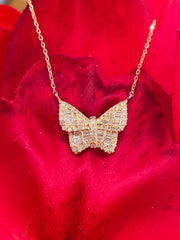 Butterfly Diamond Necklace in 14k Yellow Gold