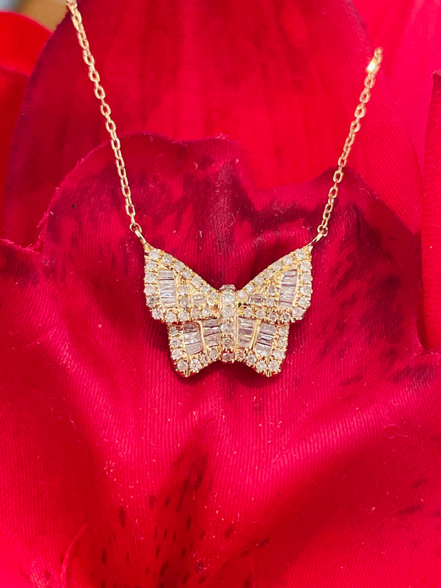 Diamond Butterfly Necklace in Rose Gold | New York Jewelers Chicago