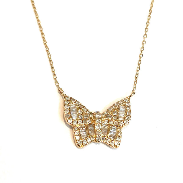 Butterfly Natural Diamond Necklace in 14k Yellow Gold