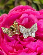 Butterfly Natural Diamond Earrings in 14k Yellow Gold