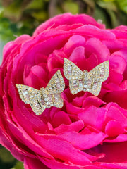 Butterfly Natural Diamond Earrings in 14k Yellow Gold