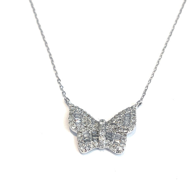 Butterfly Diamond Necklace in 14k White Gold