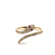 Stunning 14k Yellow Gold Diamond and Ruby Snake ring