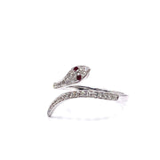 Stunning 14k White Gold Detailed Snake Diamond Ruby Ring