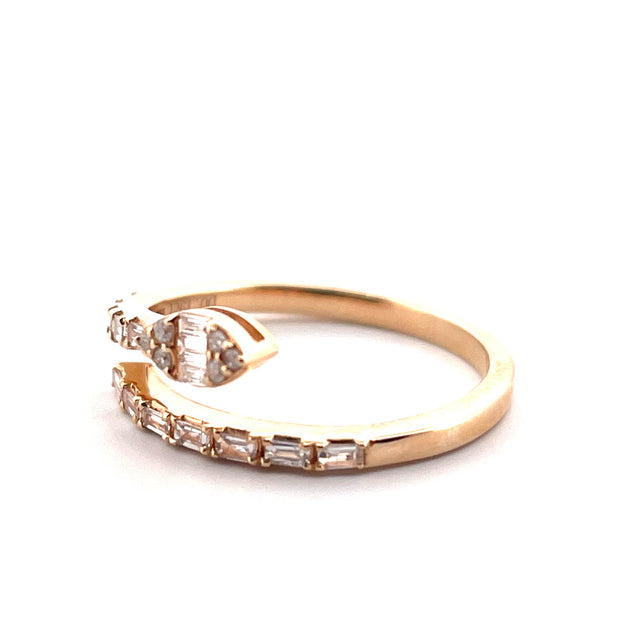 14K Yellow Gold Open Cuff Snake Baguette Diamond Ring